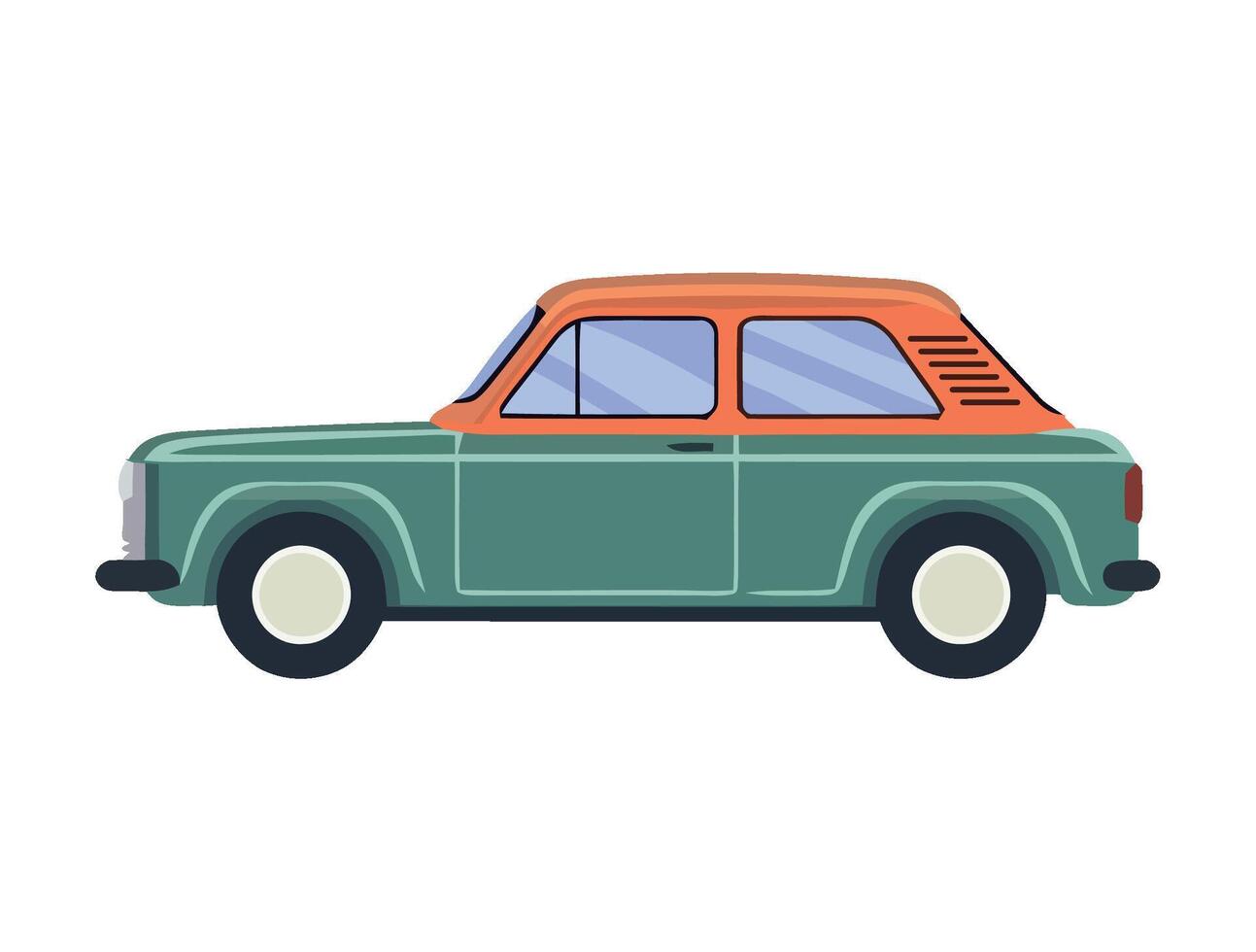 An old car with a green roof on a white background vector