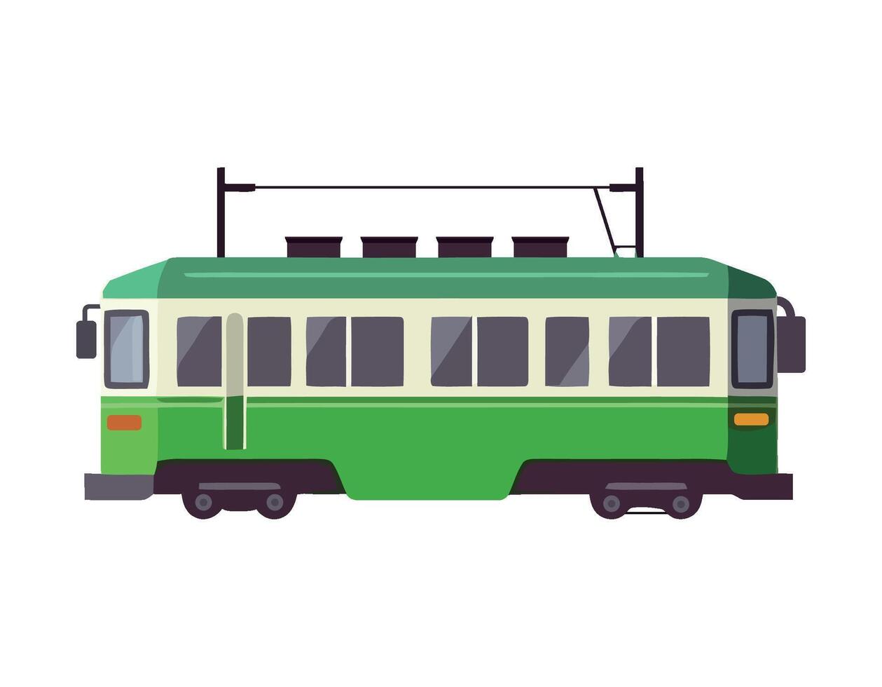 A green tram on a white background vector