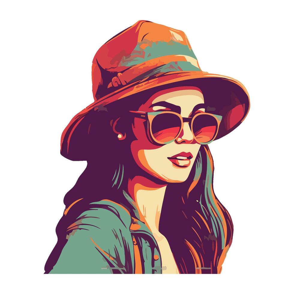 A woman wearing a hat and sunglasses vector