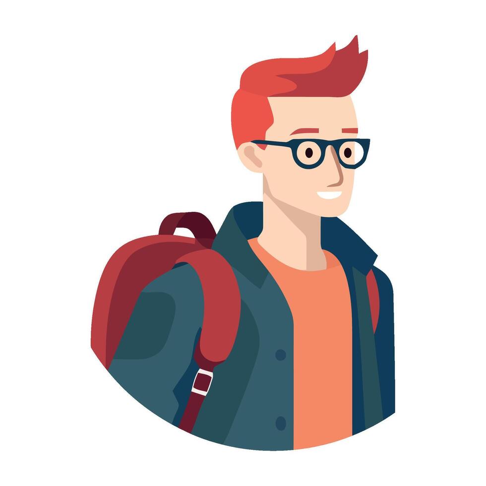 A man with glasses and a backpack vector