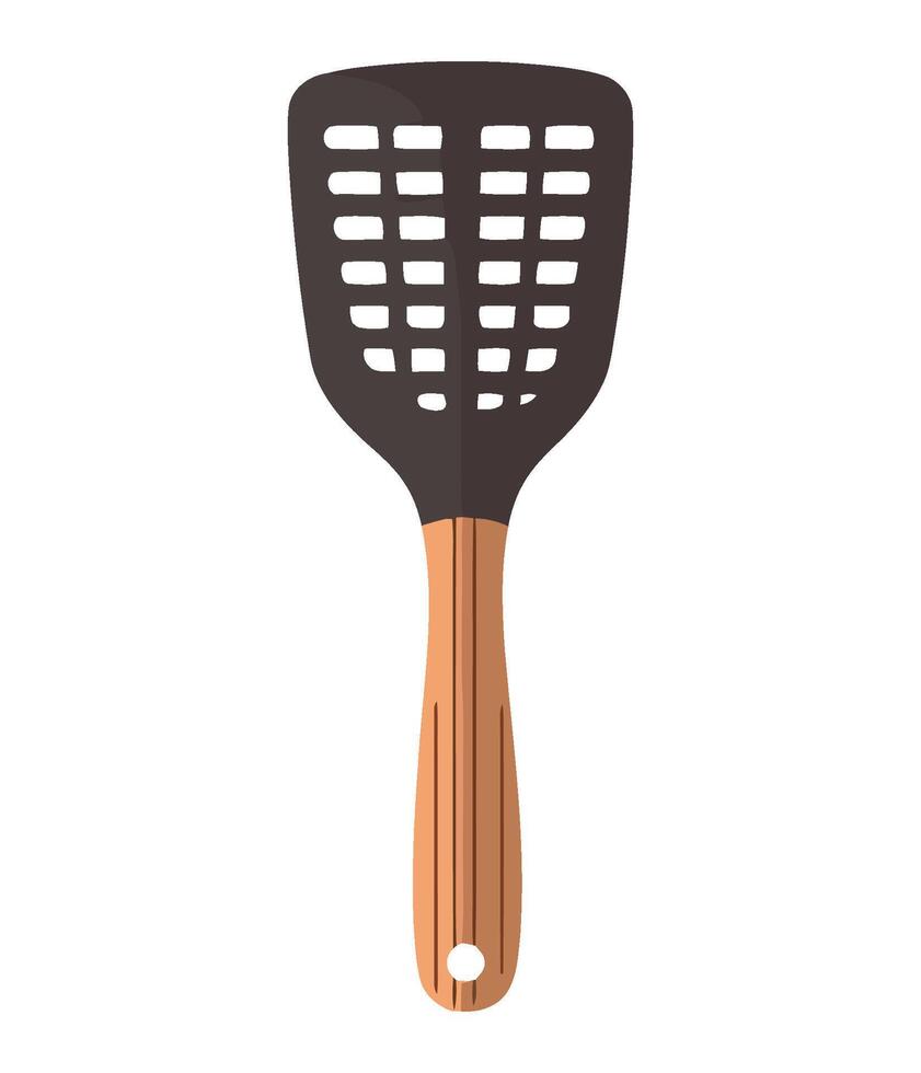 A kitchen spatula with a wooden handle vector