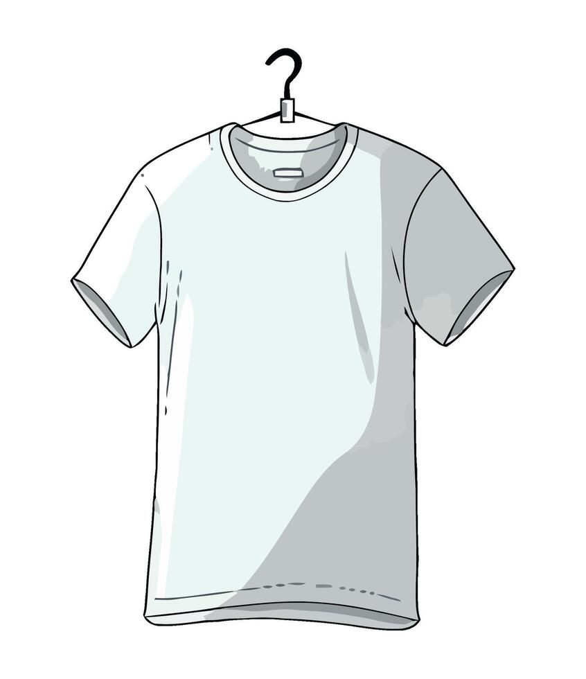 An illustration of a white t - shirt hanging on a hanger vector