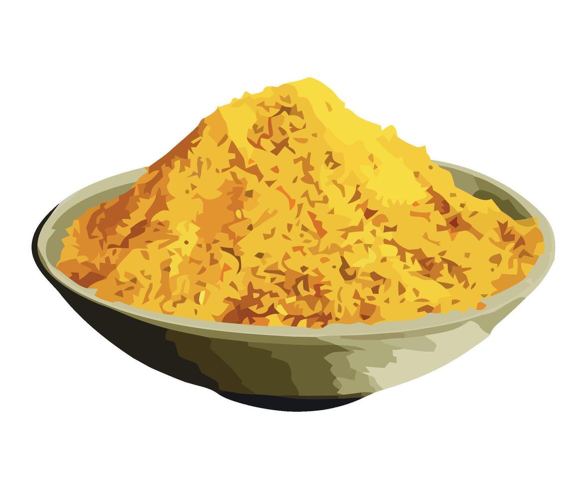 A bowl of yellow rice on a white background vector
