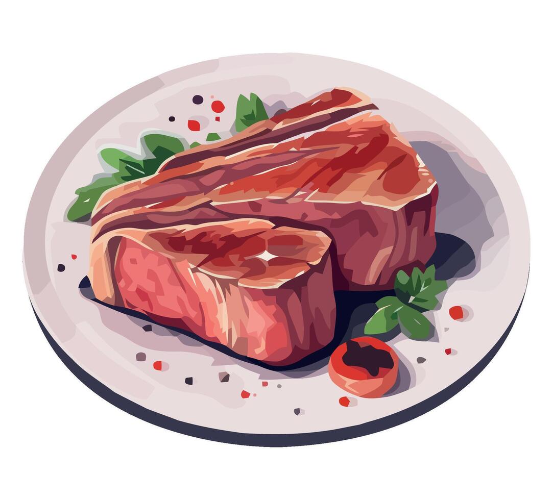 Steak steak on plate with pepper and tomato vector