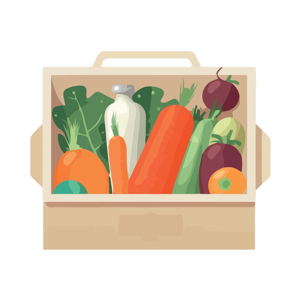 Fresh vegetables in a wooden box on a white background vector