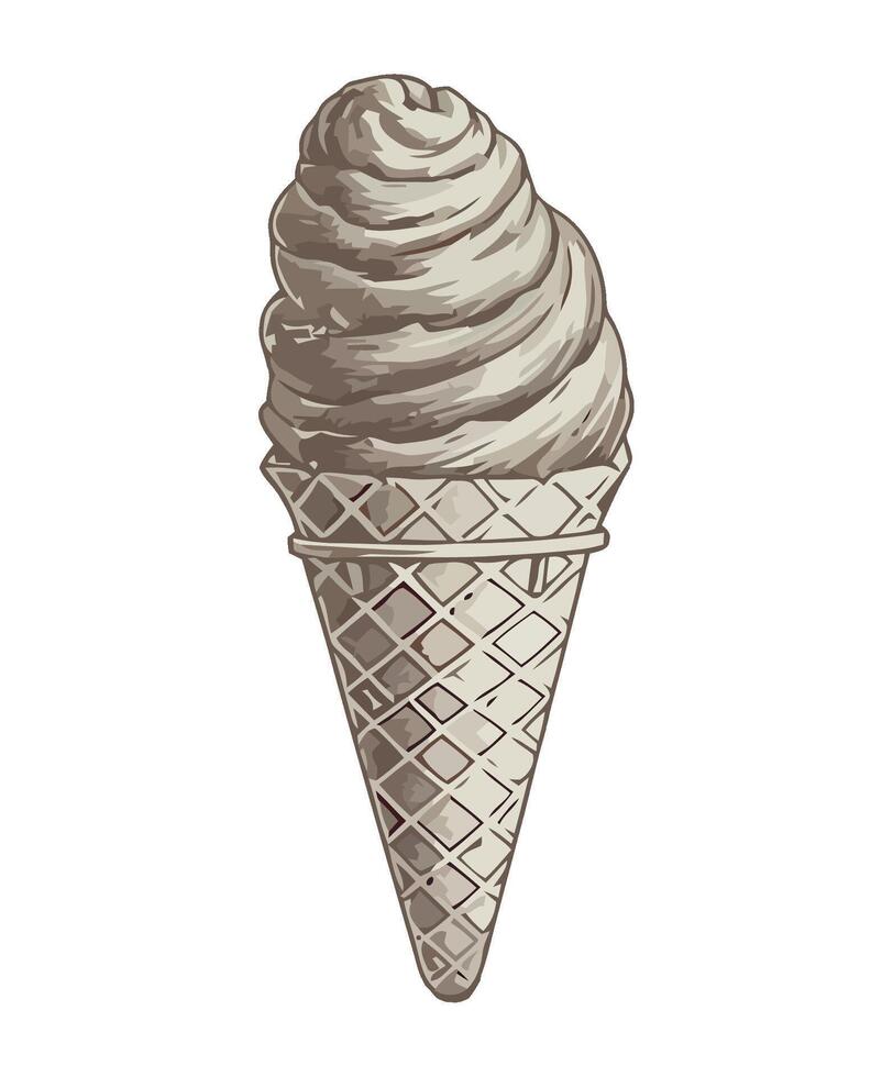 Ice cream in a waffle cone illustration vector