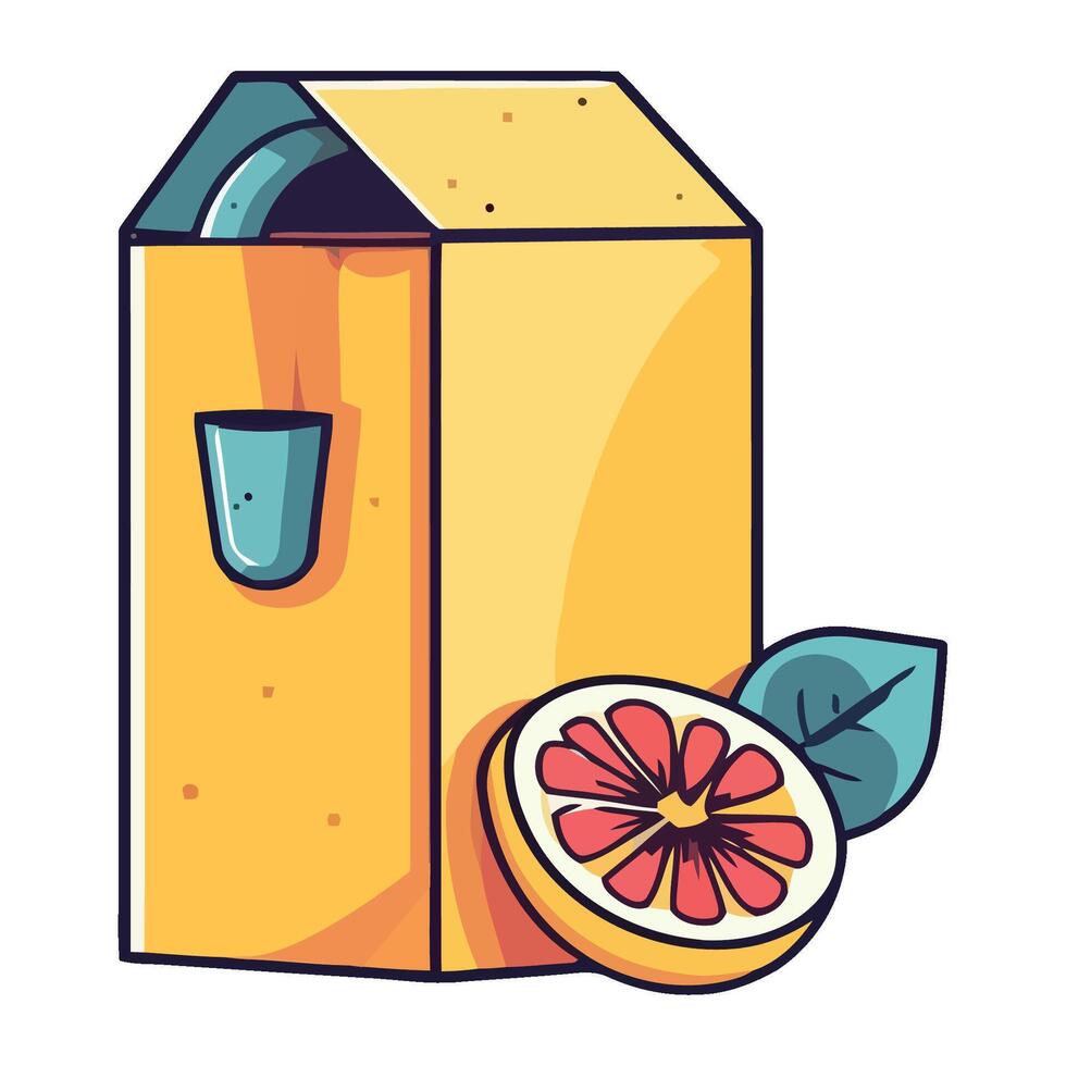 Orange juice in a box with a slice of grapefruit vector