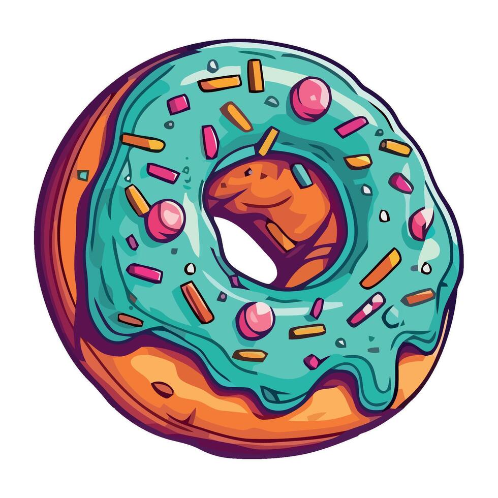A donut with blue icing and sprinkles on it vector