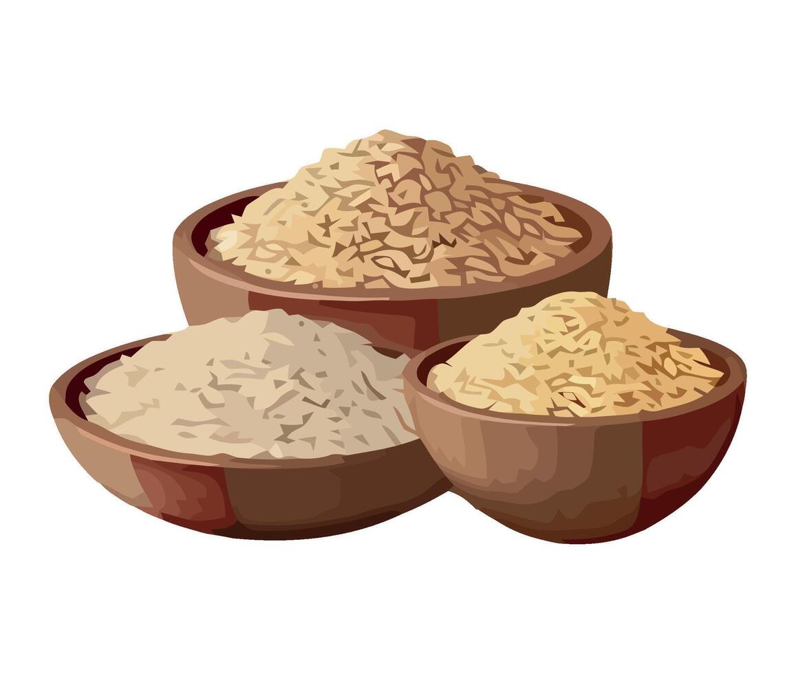 Rice in bowls and bowls of rice vector