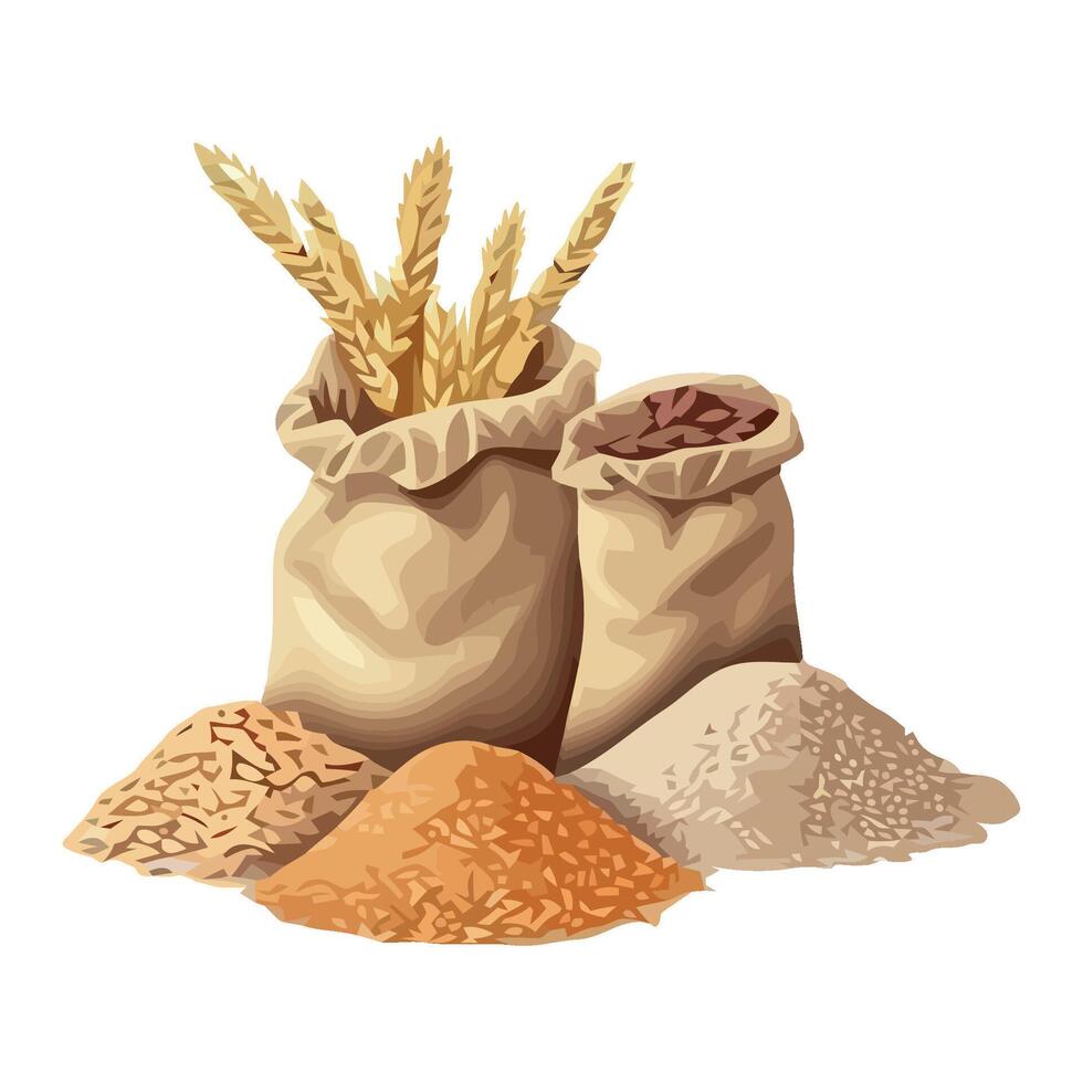 Grain bags and wheat on a white background vector