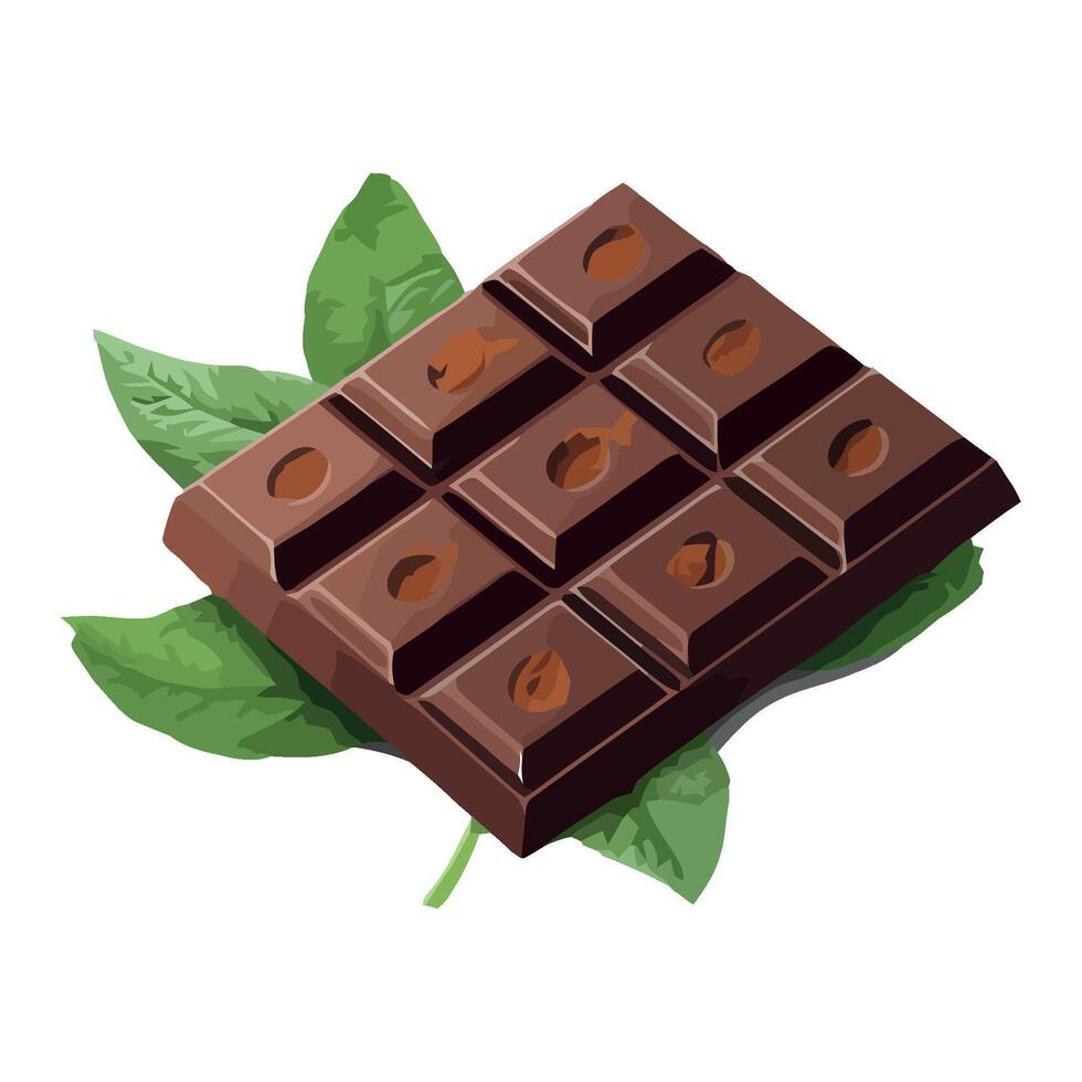 Chocolate bar with green leaves illustration vector