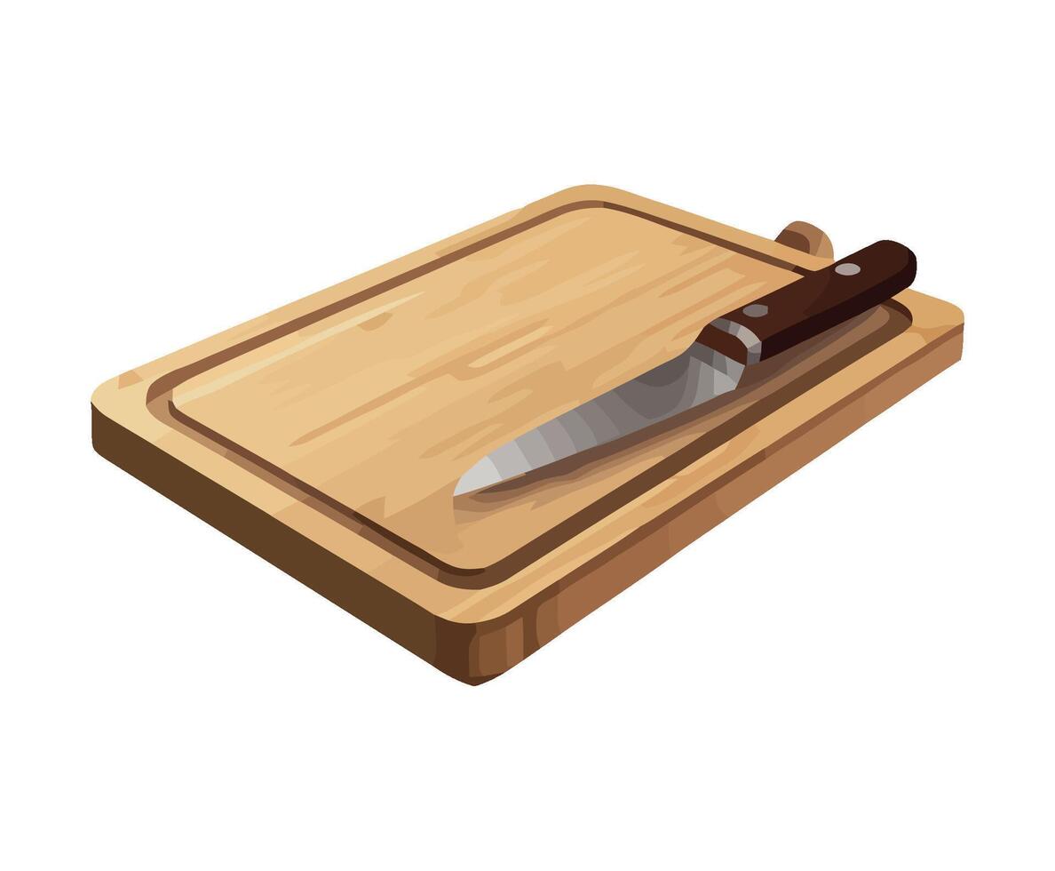 A wooden cutting board with a knife on it vector