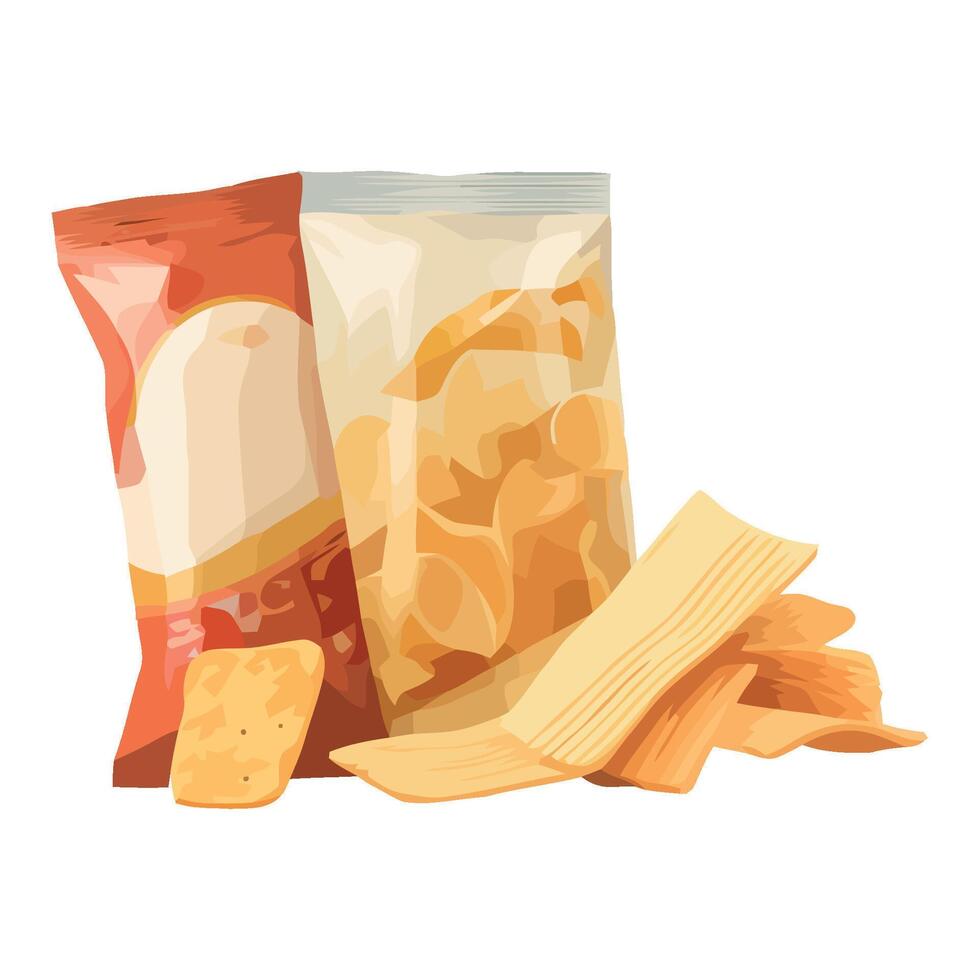 Pack of chips and crackers on white background vector