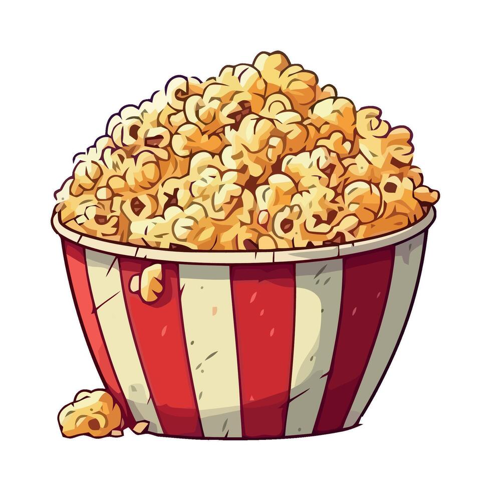 Popcorn in a striped bucket illustration vector