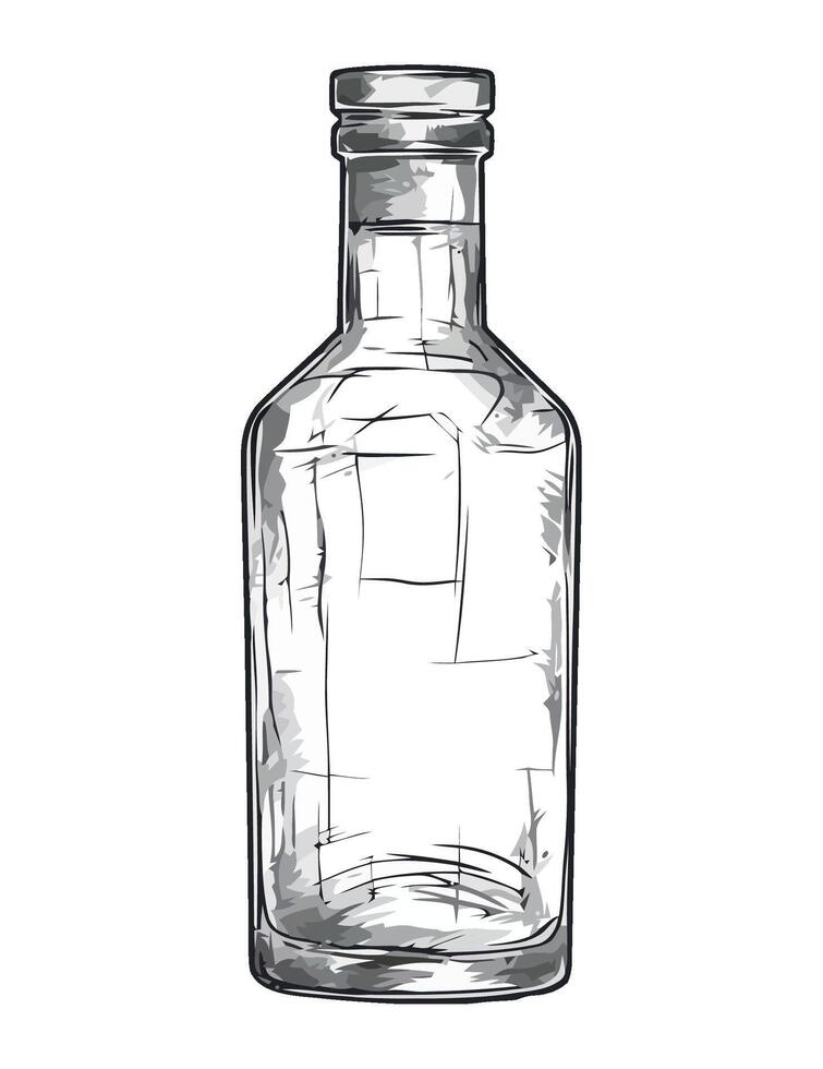 A drawing of a glass bottle with a label vector