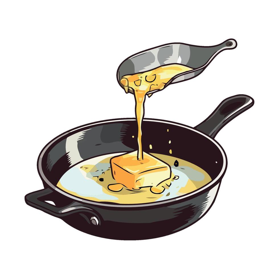 Butter being poured into a frying pan illustration vector