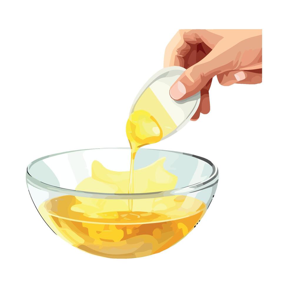Hand pouring honey into a bowl vector