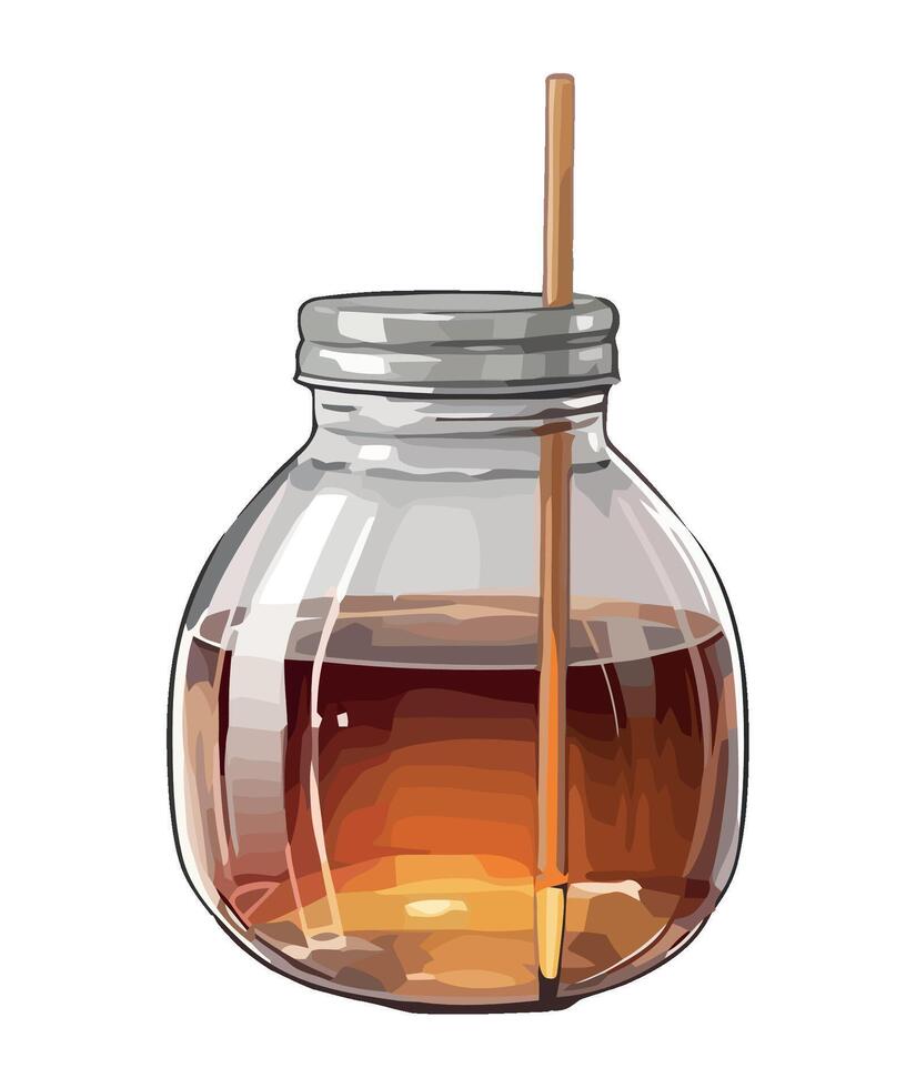 A jar with honey and a wooden stick vector