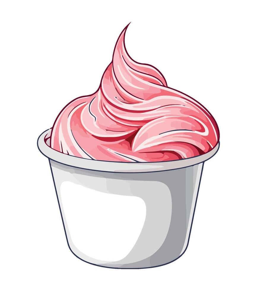 A cup of strawberry ice cream with pink swirls vector
