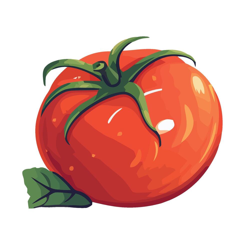 Tomato with green leaves illustration vector