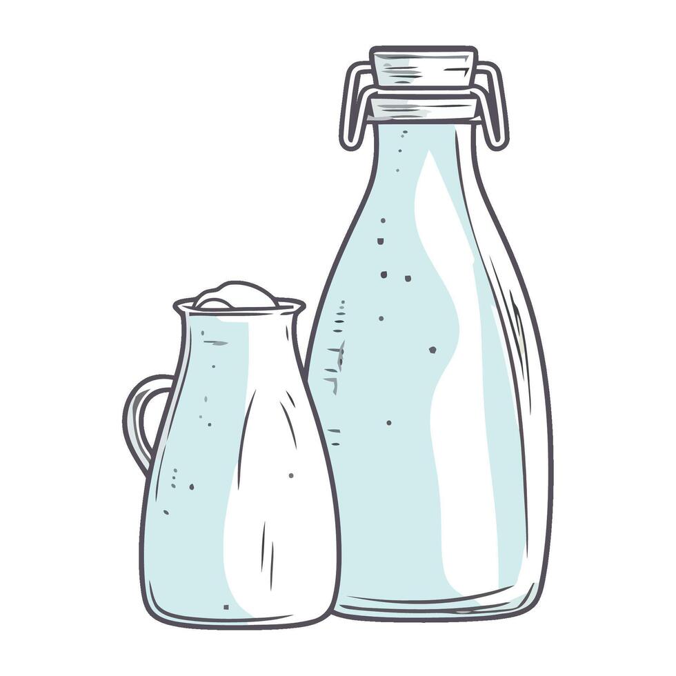 A glass jug and a pitcher of milk vector