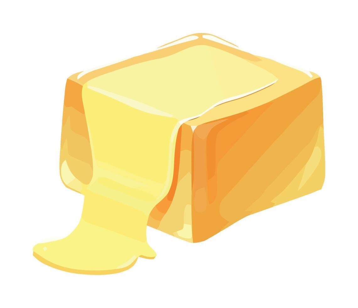 A piece of butter is melting on a white background vector