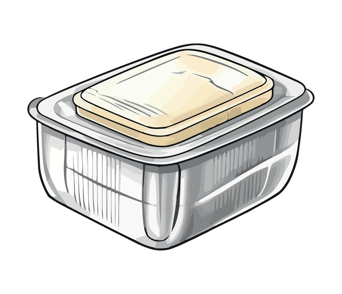 A plastic container with a piece of bread inside vector