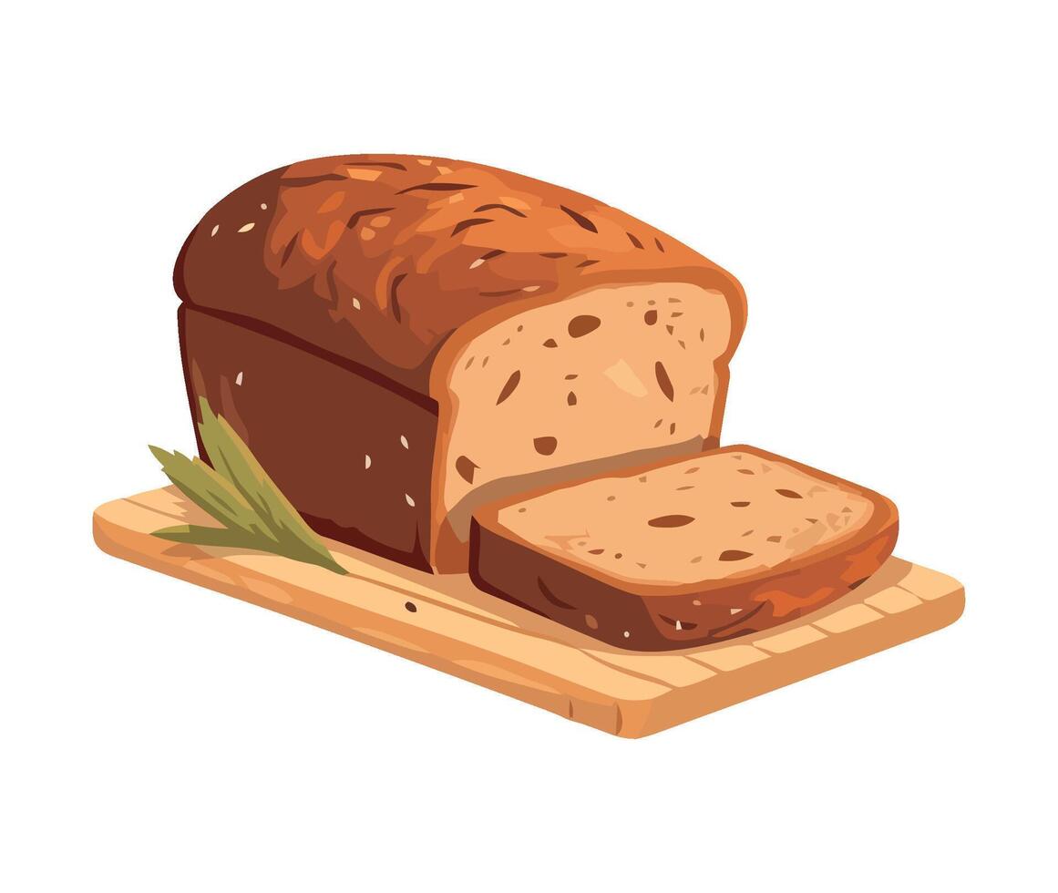 Bread loaf with rosemary on a cutting board vector