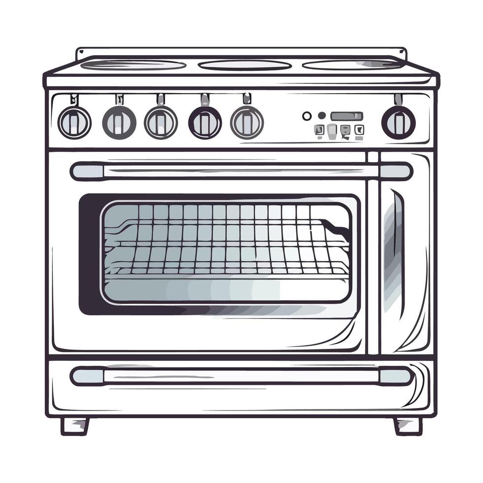A drawing of a stove with a grill on top vector