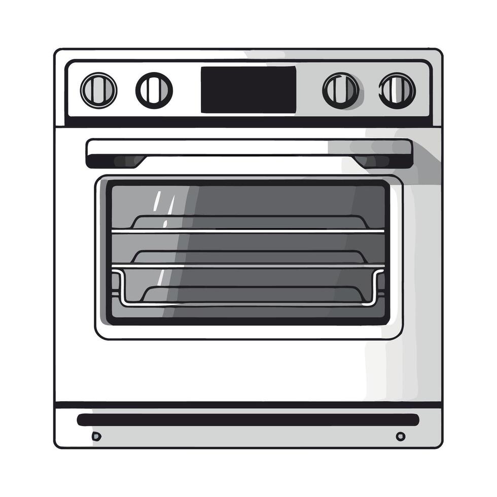 Oven with oven door open on white background vector
