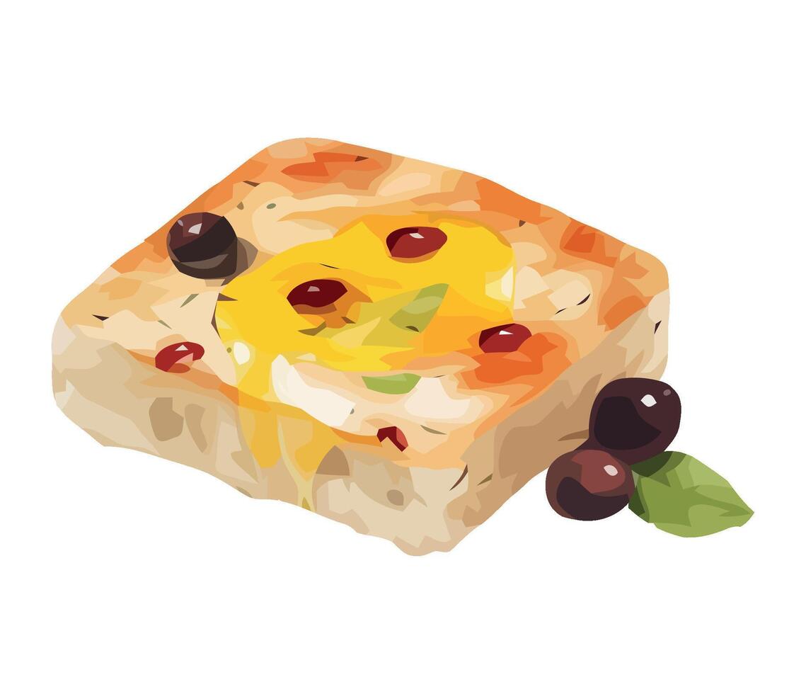A square piece of bread with olives and cheese vector