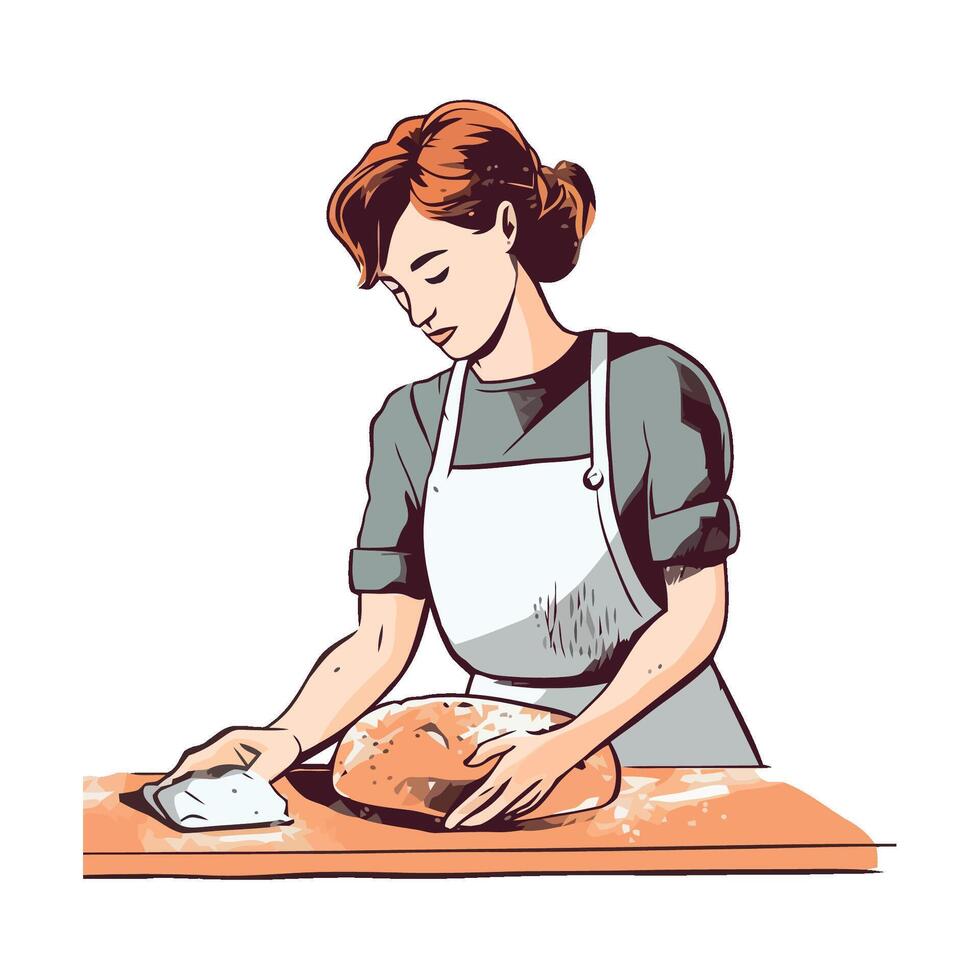 Woman making bread in kitchen vector