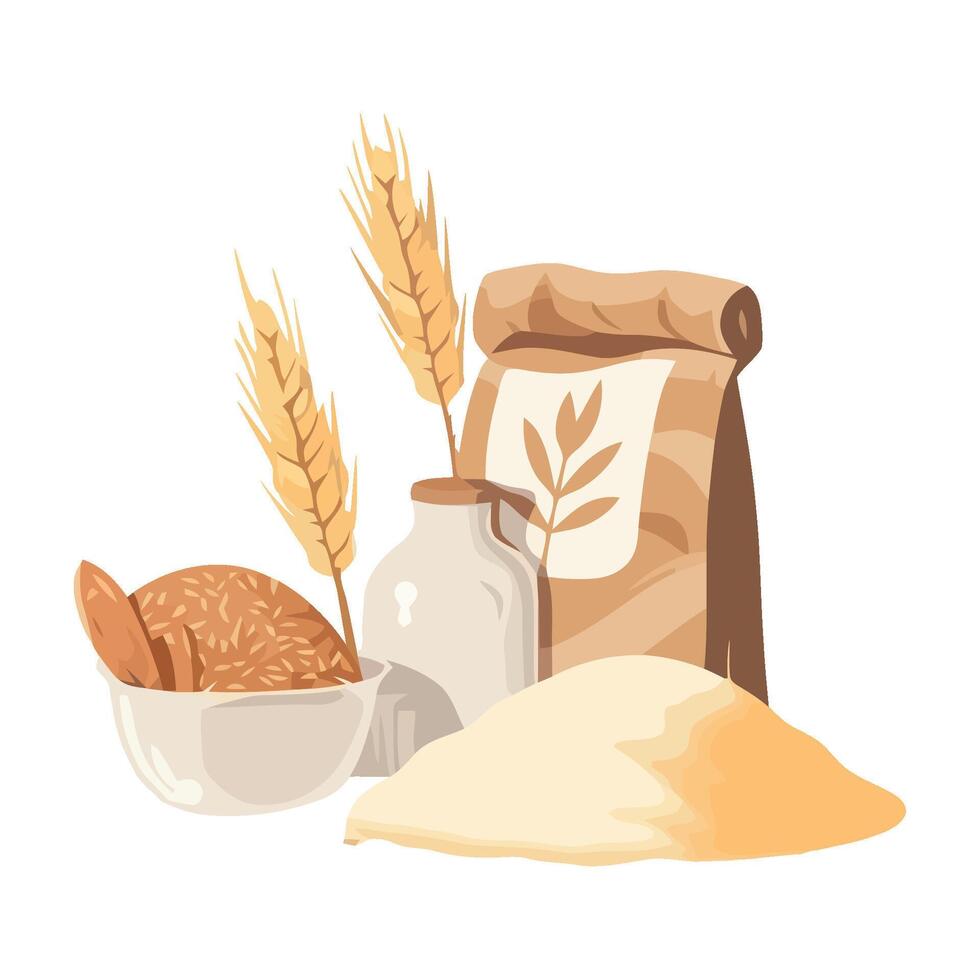 illustration of wheat, flour and bread vector