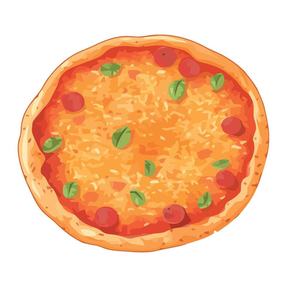 A pizza with cheese and basil leaves on top vector