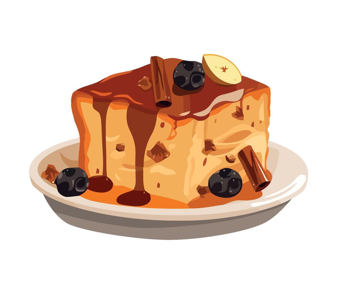 Chocolate pudding with blueberries and cinnamon on a plate vector