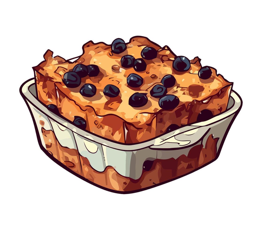 A cartoon illustration of a blueberry bread pudding vector