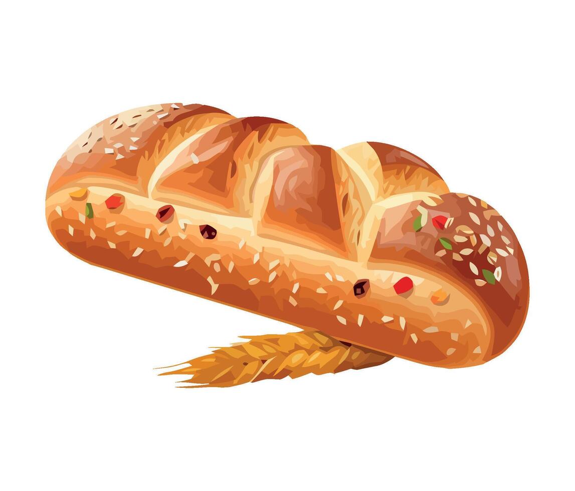 Bread with seeds and wheat on a white background vector