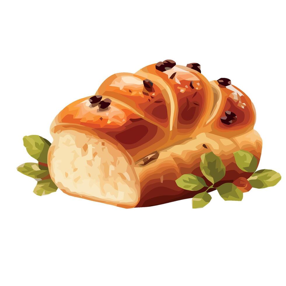 Bread with olive leaves and herbs on a white background vector