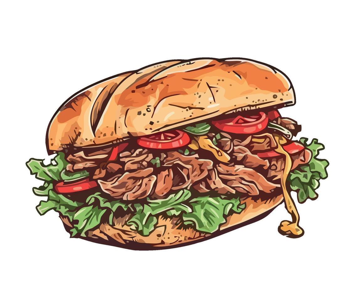 A beef sandwich with lettuce and tomatoes vector