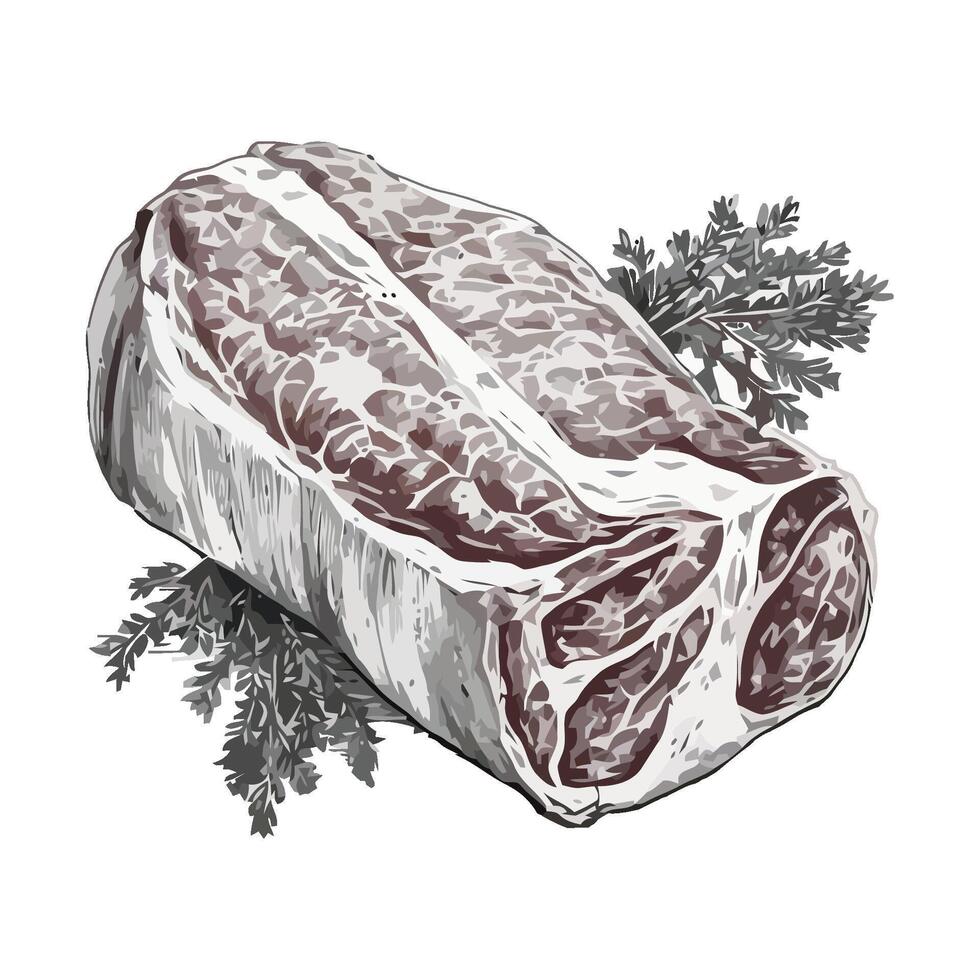 A drawing of a piece of meat with leaves vector