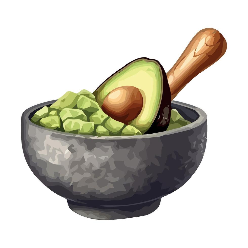 Avocado in a bowl with a wooden spoon vector