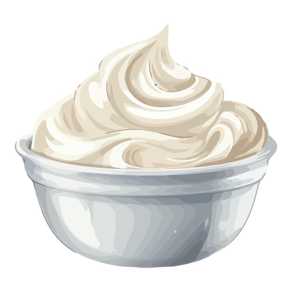 A bowl of whipped cream on a white background vector