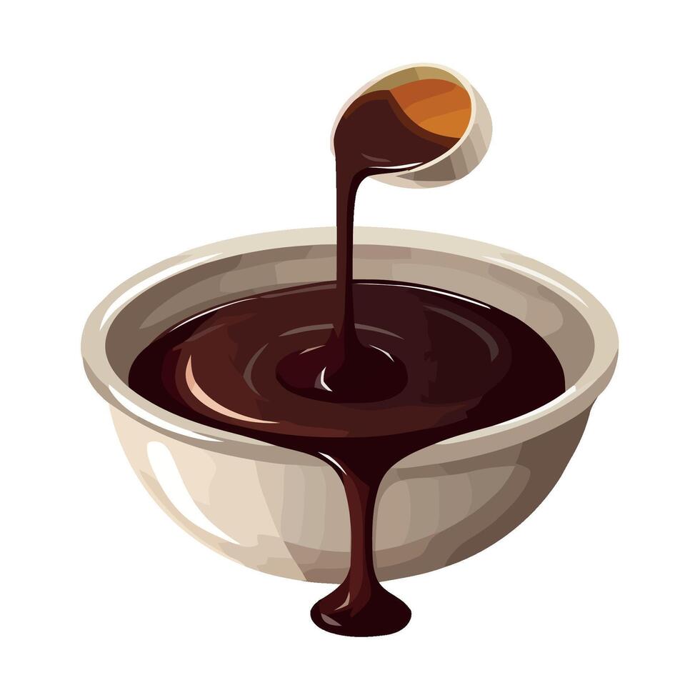 Chocolate sauce in a bowl with a spoon vector