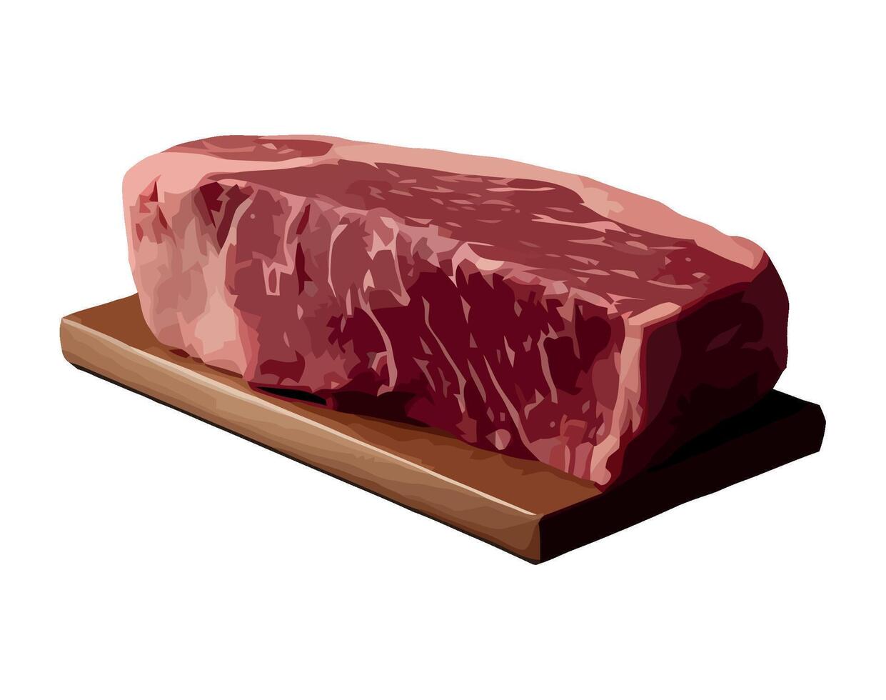 A piece of beef on a wooden cutting board vector