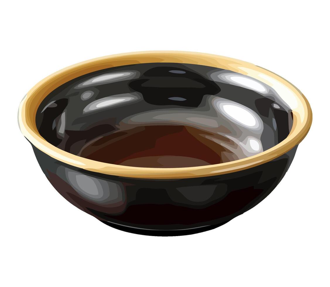 A black bowl with gold rim on a white background vector