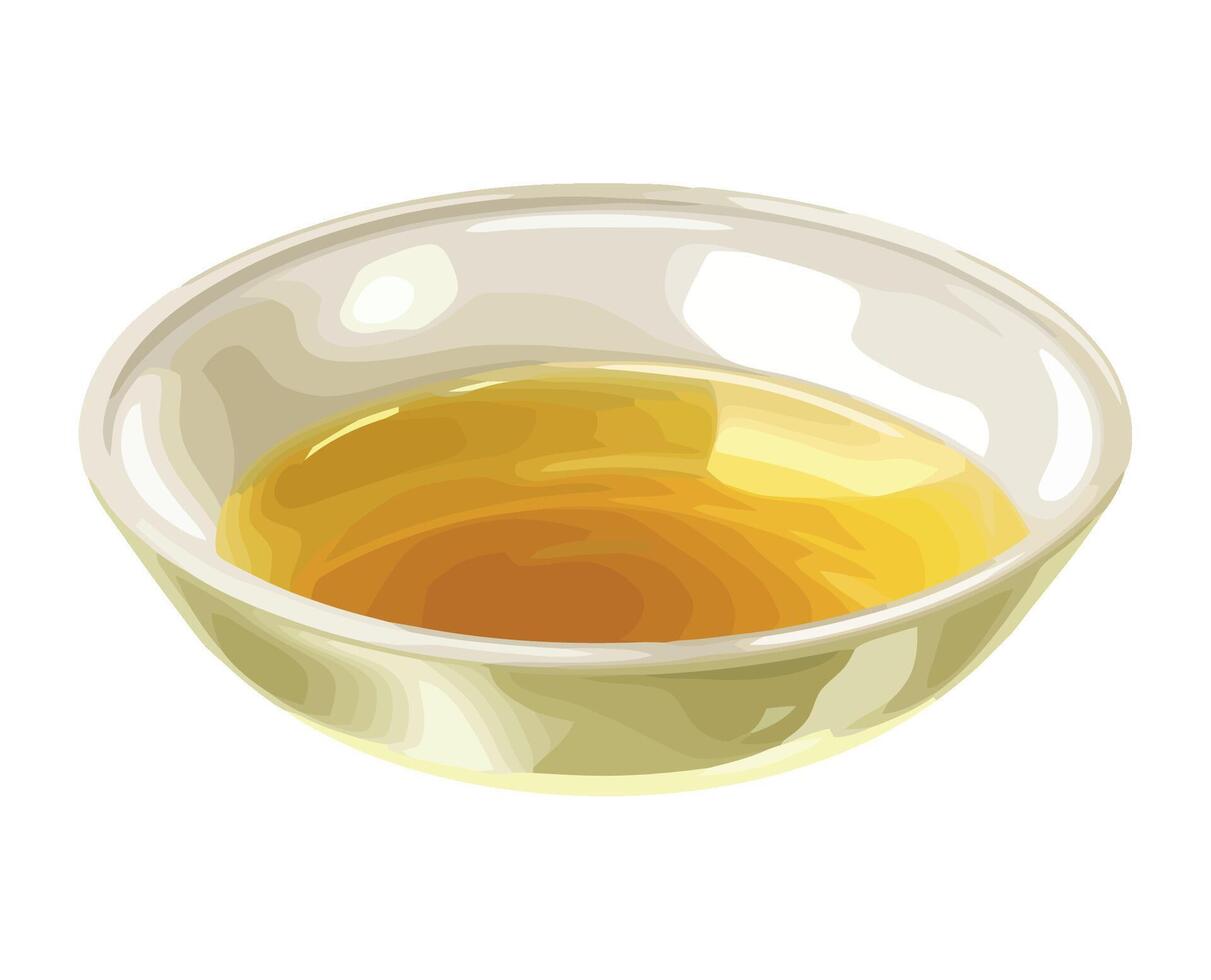 A bowl of yellow liquid in a white bowl vector