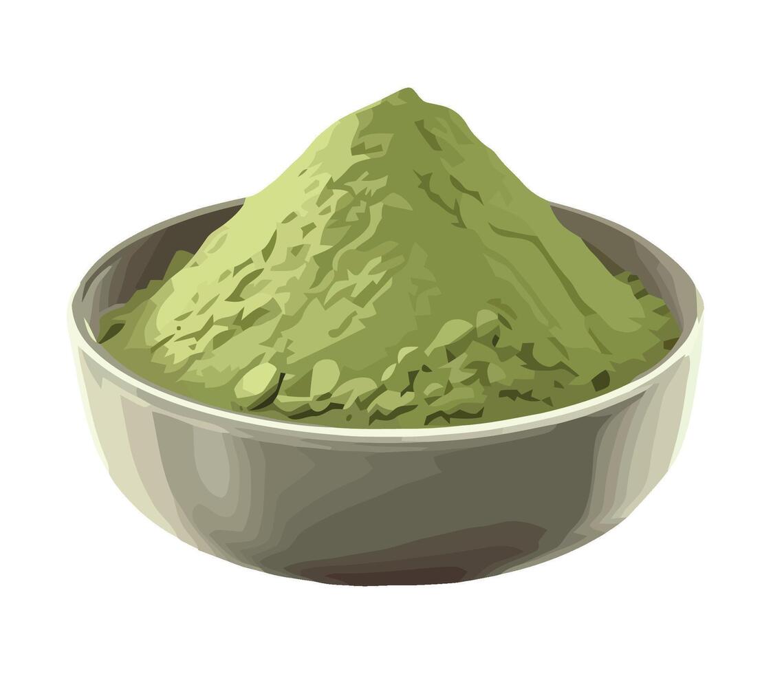 A bowl of green powder in a white bowl vector