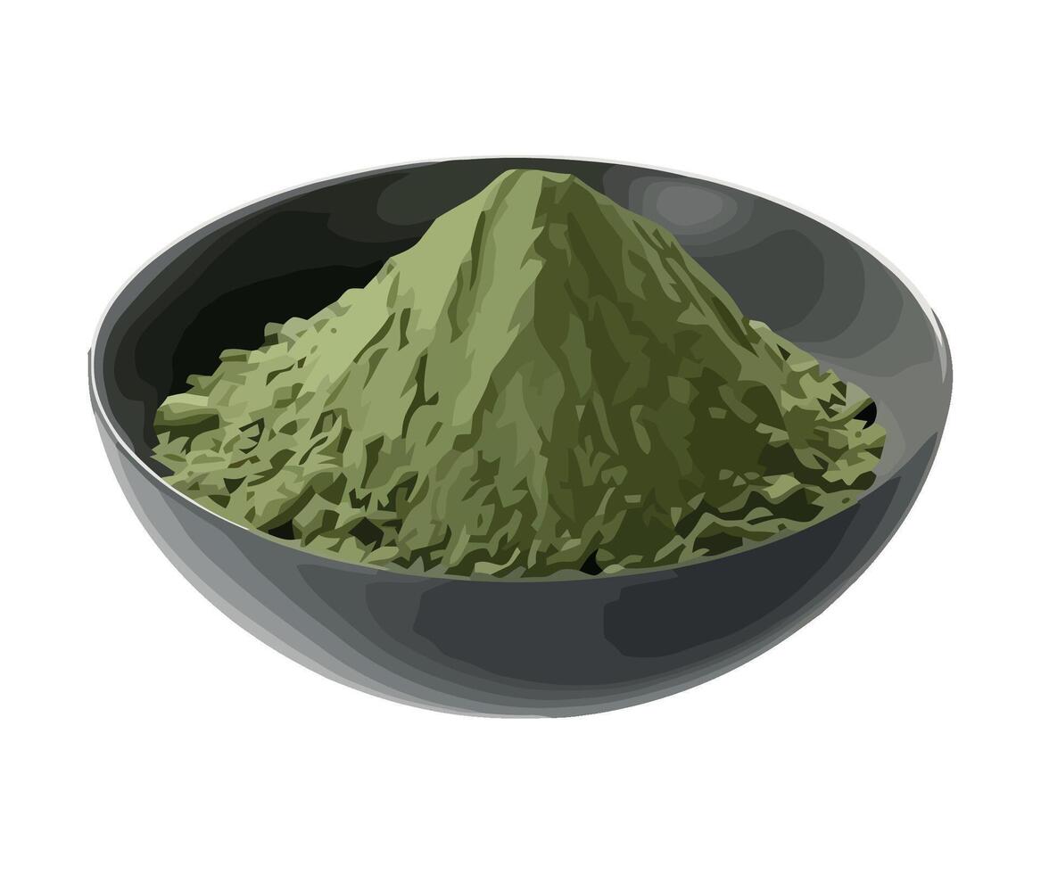 A bowl of green powder in a black bowl vector