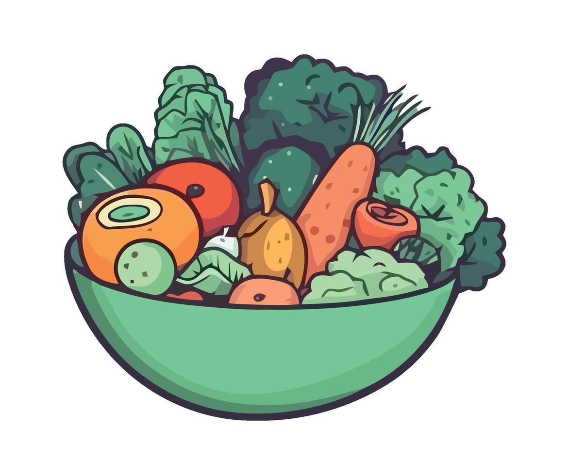 Vegetables in a bowl on a white background vector