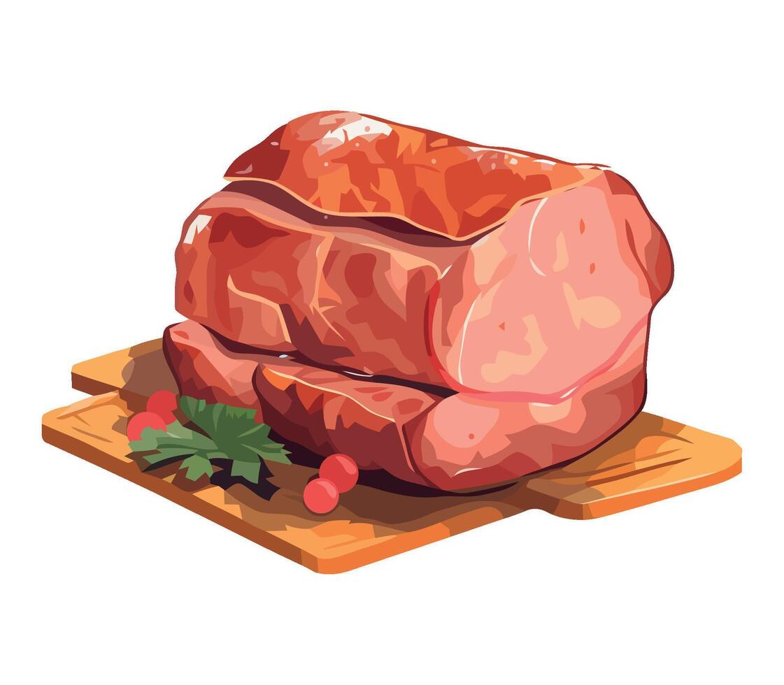 A piece of meat with vegetables on a cutting board vector